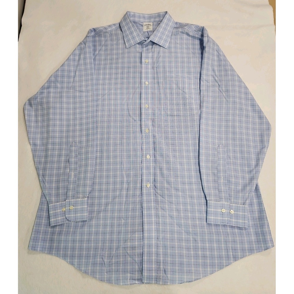 Brooks Brothers Shirt Mens 18-4/5 346 Slim Fit Blue Plaid Long Sleeve Button Up